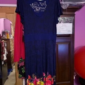 Desigual Women’s Size XL Navy Blue Floral Dress